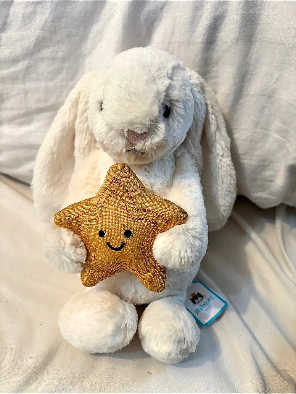 Jellycat Cream Bunny with Star Plush, White & Gold Brand New